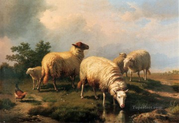 Oveja y gallina en un paisaje Eugene Verboeckhoven animal Pinturas al óleo